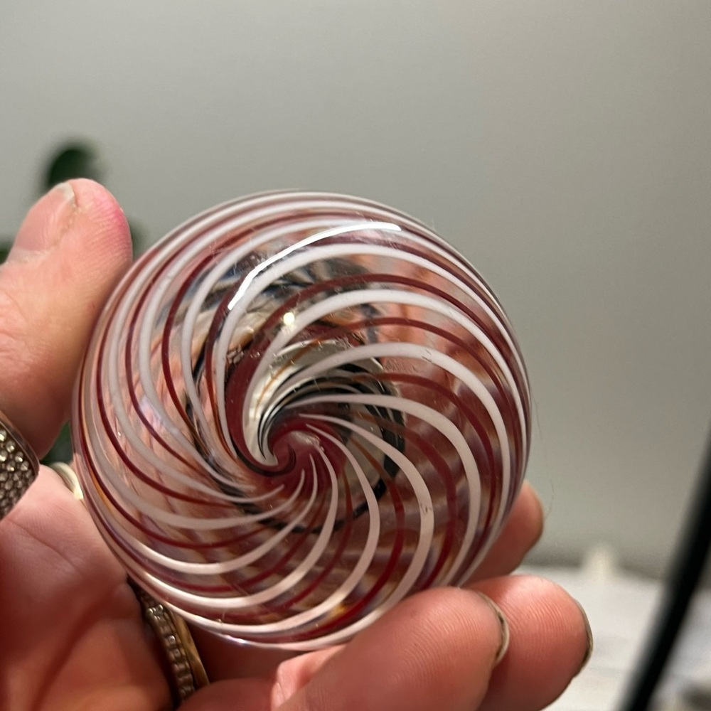 Vintage Artisan Handblown Glass Marble- Red Swirl Home Art - Picture 3 of 5